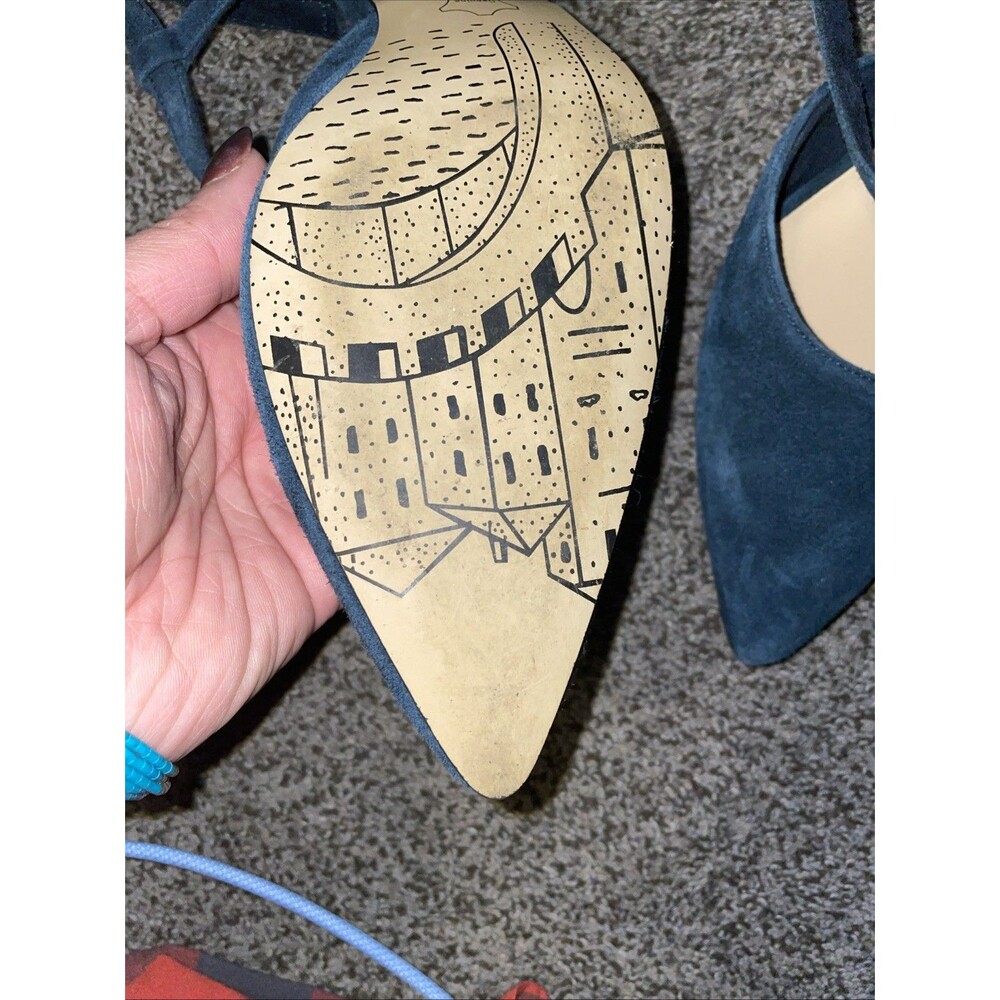 Bella Vita Navy Suede Pointed Toe Mary Jane Heels Open Back Size 9 Kitten Heel - Picture 4 of 7